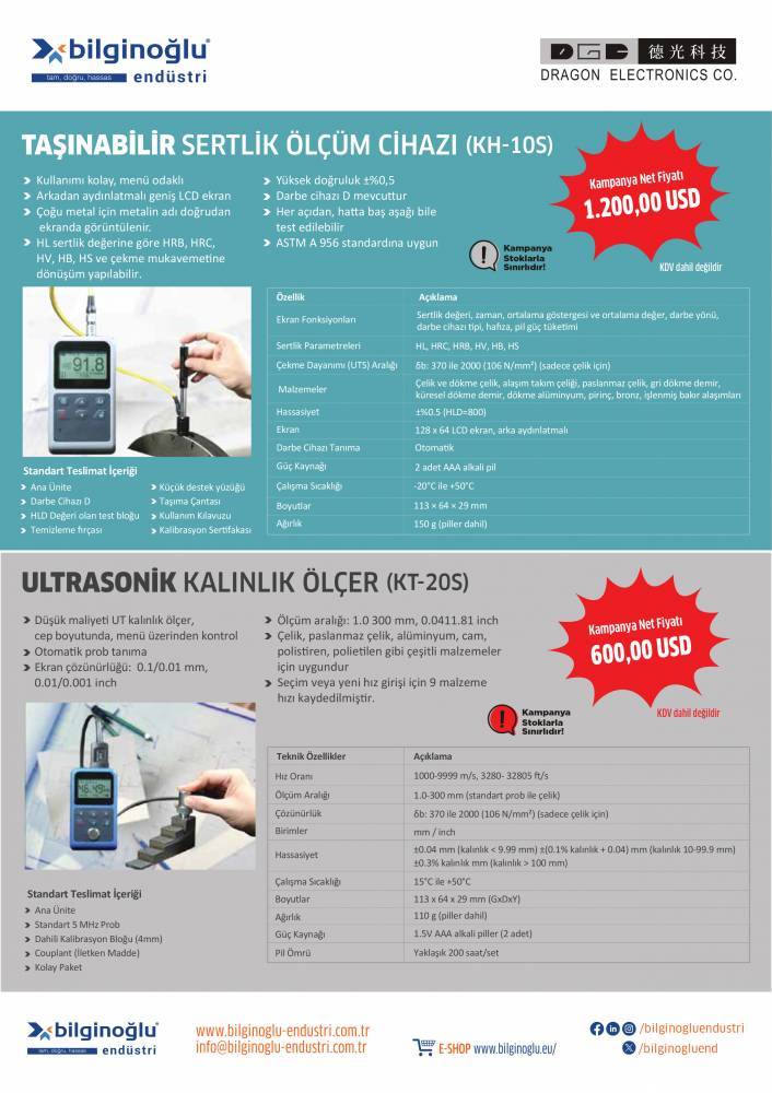 Taşınabilir Sertlik Ölçüm Cihazı & Ultrasonik Kalınlık Ölçer Cihazı Kampanyaları