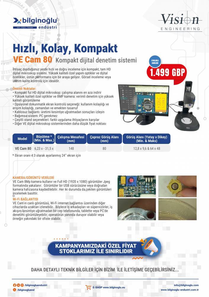 Vision Engineering VE Cam 80 Serisi HD Dijital Mikroskopda Özel Kampanya